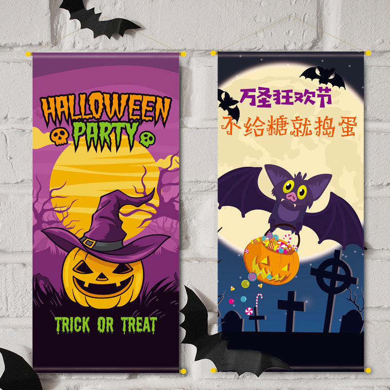 Wholesale Halloween New Bar Restaurant Wall Cloth Poster Hanging Banner Decorative Pendant